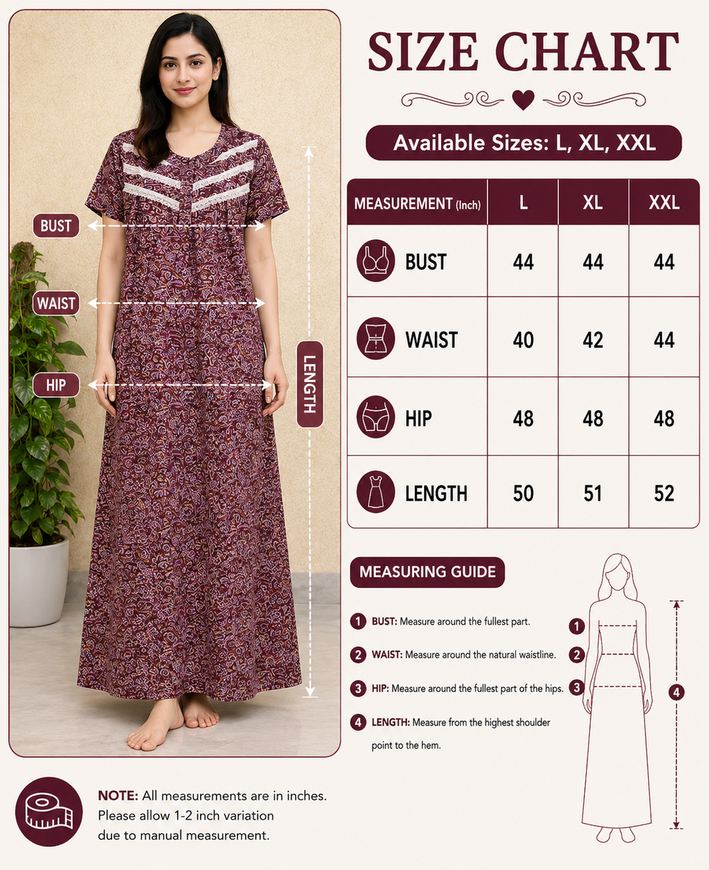 Brown Floral Lace Maxi Nighty