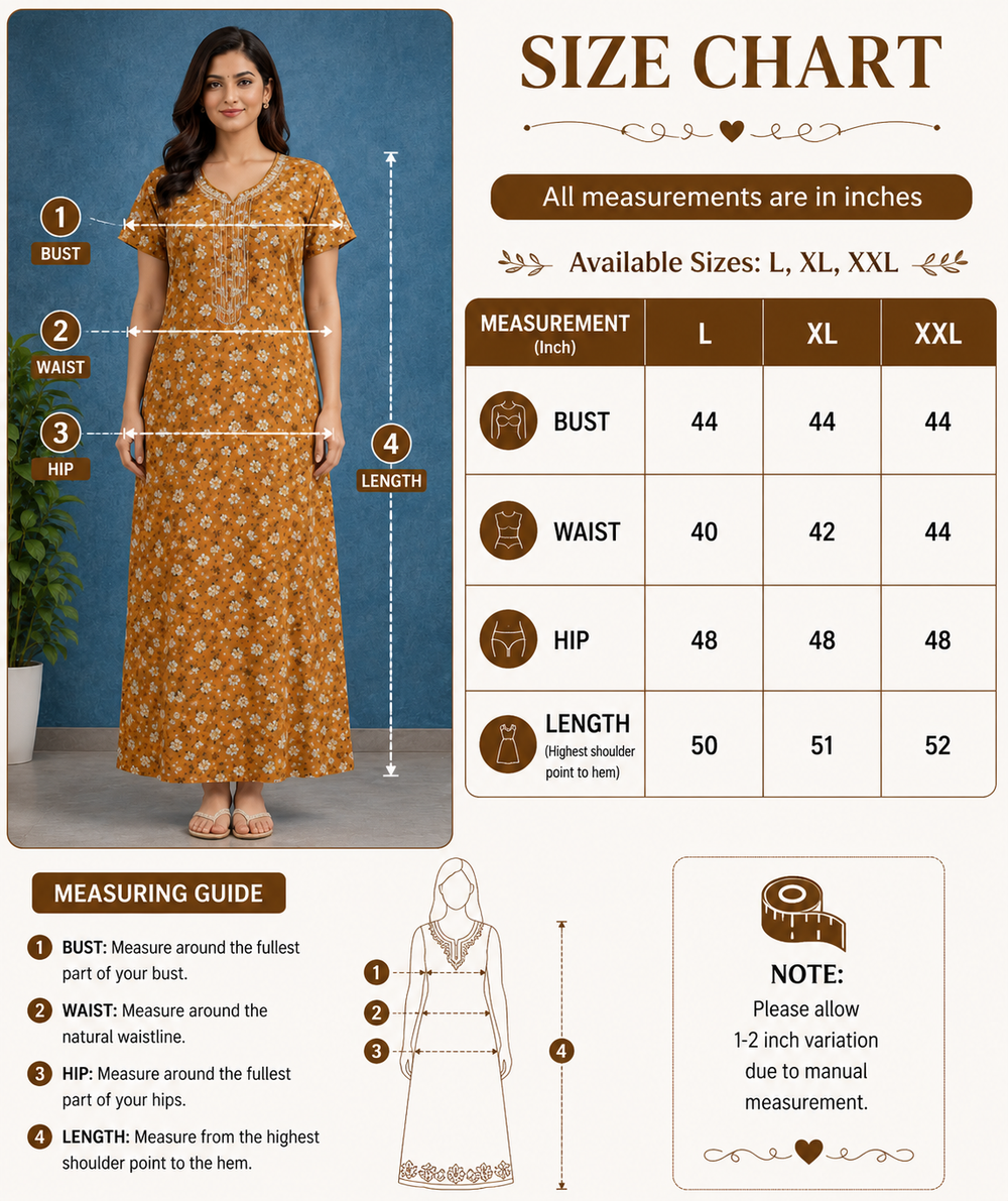 Yellow Mustard Floral Comfort Nighty