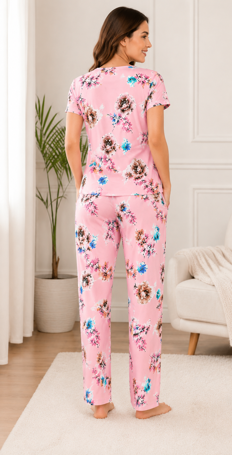 Pink V-Neck Lounge Set