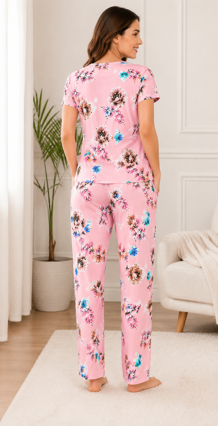 Pink V-Neck Lounge Set