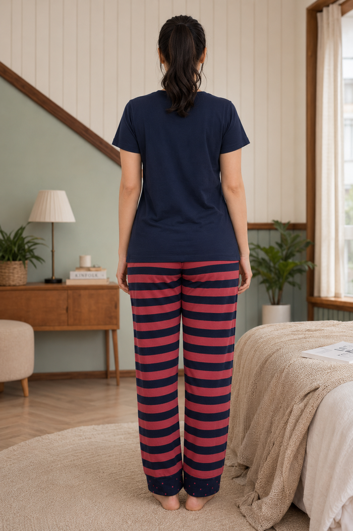 Blue Graphic Striped Pajama Set