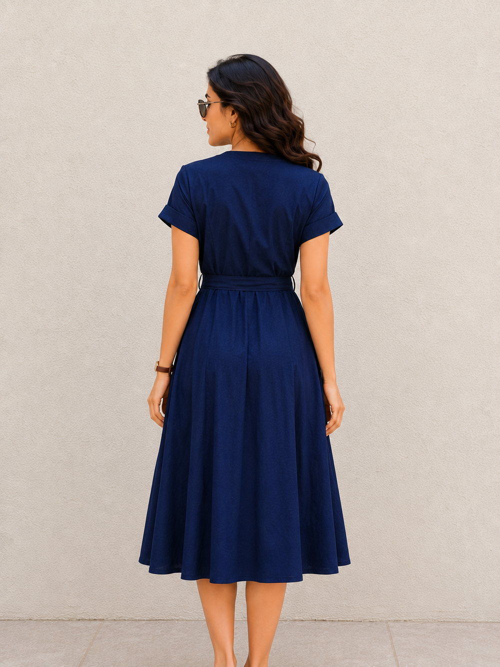 Navy Button Down Midi Dress