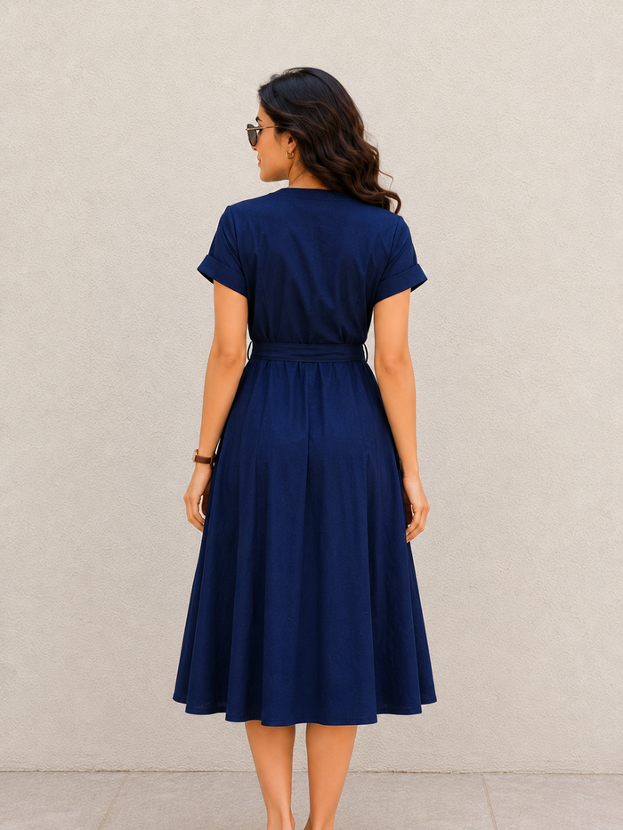 Navy Button Down Midi Dress