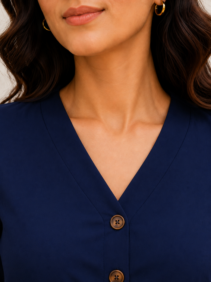 Navy Button Down Midi Dress