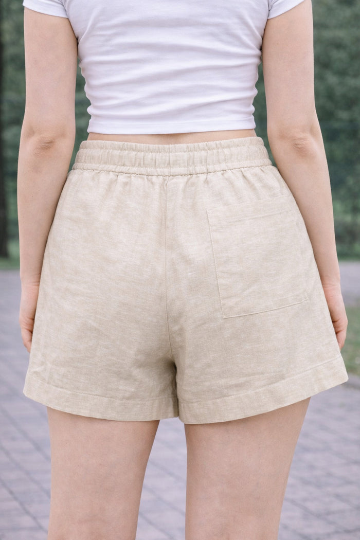 Beige Cotton Drawstring Shorts