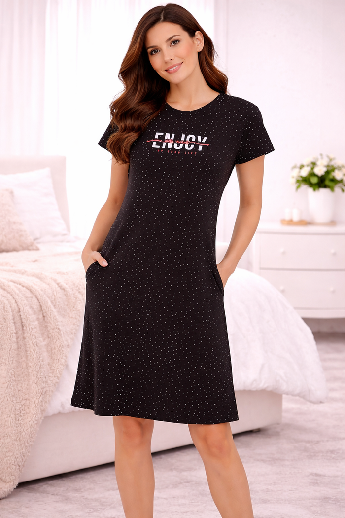Black Cotton Mini Night Dress