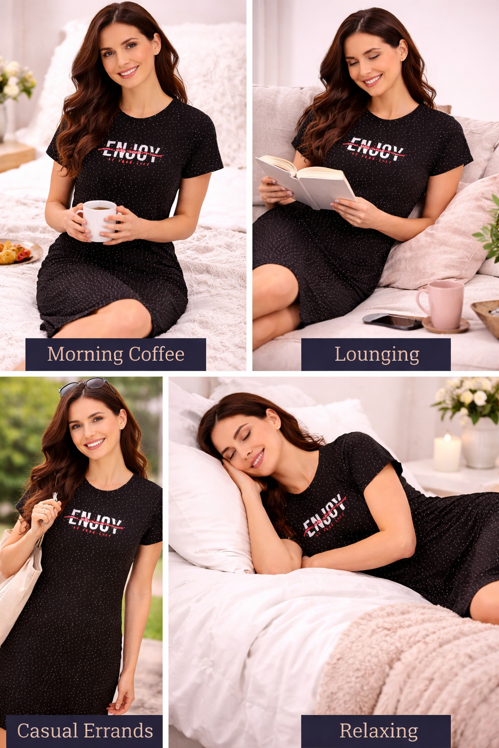 Black Cotton Mini Night Dress