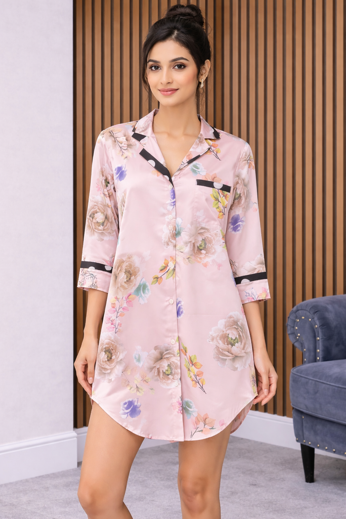 Floral Satin Night Shirt