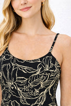 Women Black Floral Print Sleeveless A-Line Mini Dress with Spaghetti Straps