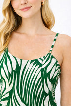Women Green & White Tropical Leaf Print Sleeveless A-Line Mini Dress with Spaghetti Straps