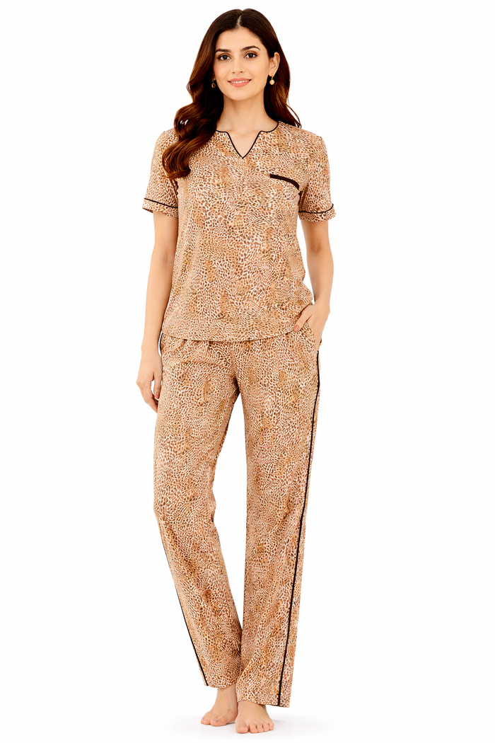 Animal Print Shirt Pajama Set