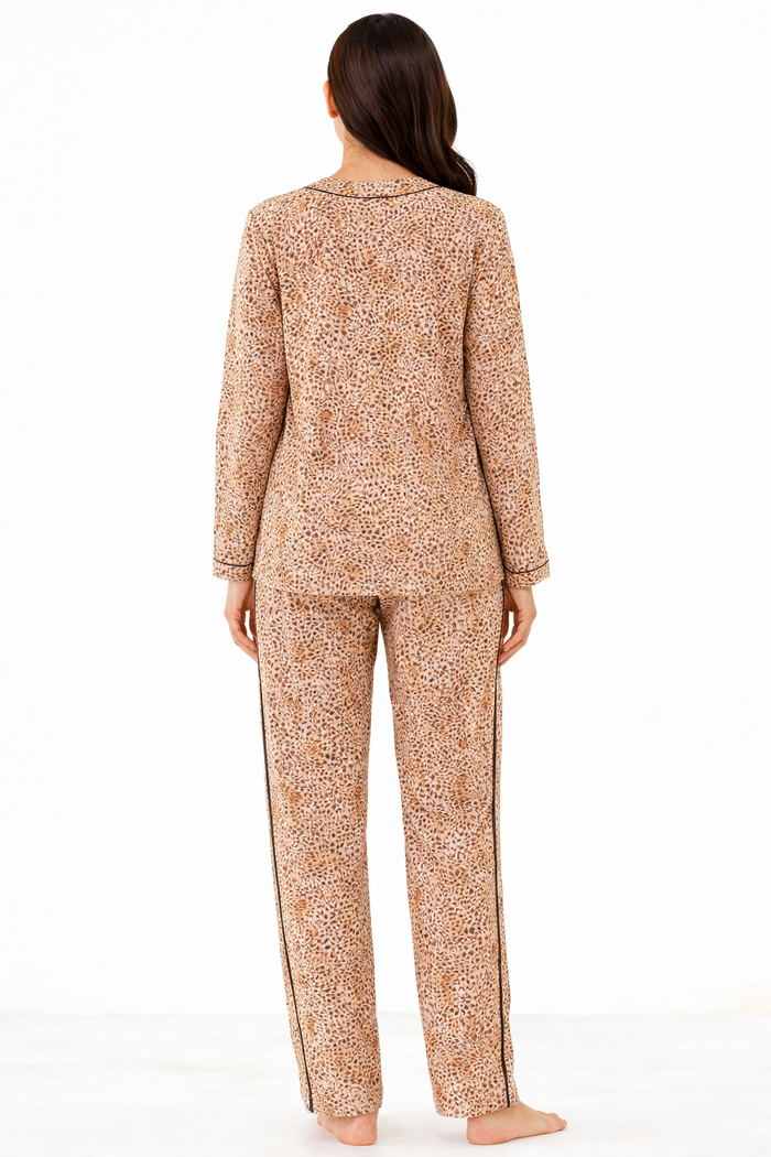 Brown Henley Collar Pajama Set