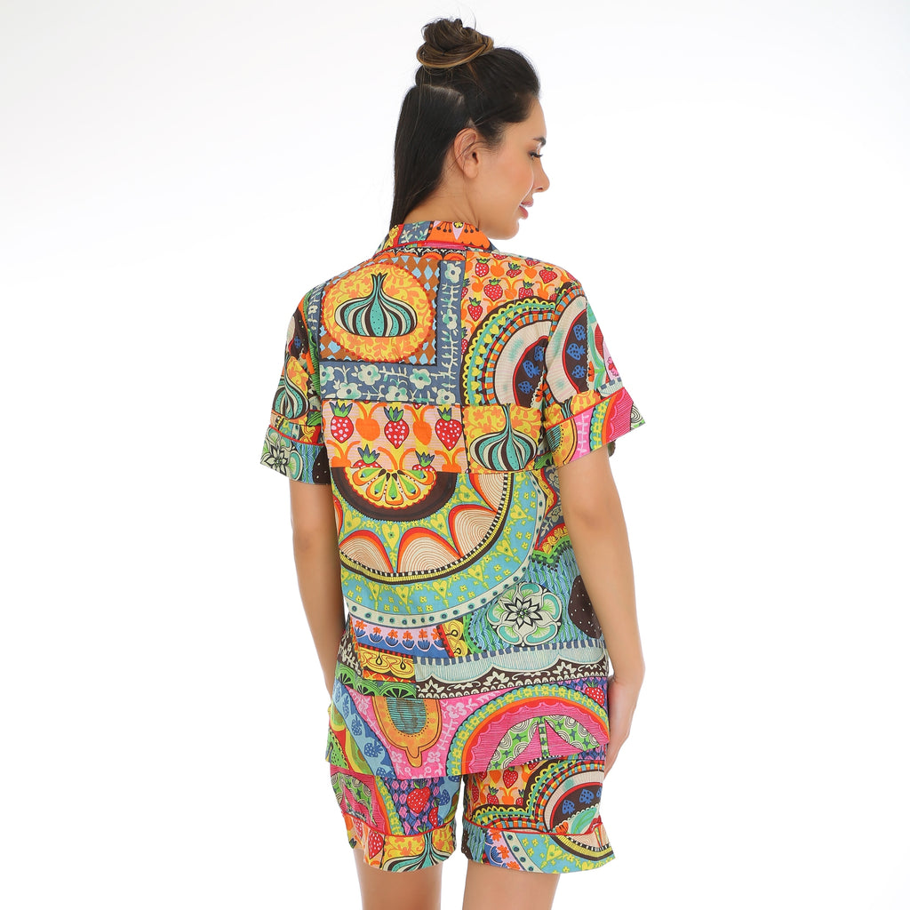 Artistic Printed Cotton Shorts Set