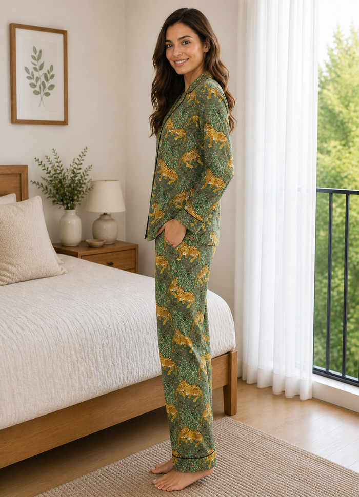 Jungle Green Cotton Night Suit