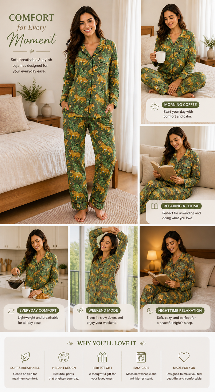 Jungle Green Cotton Night Suit