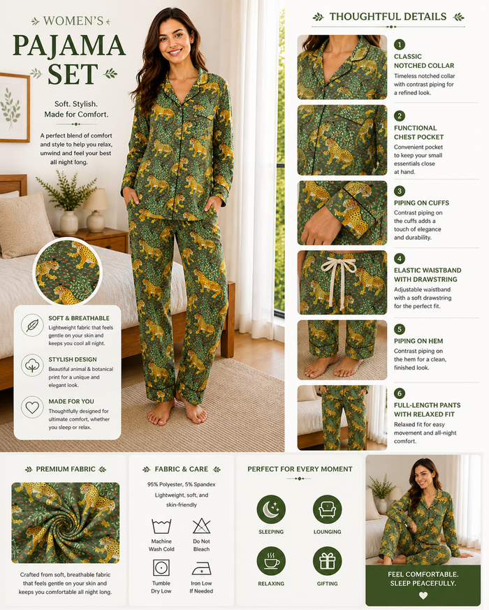 Jungle Green Cotton Night Suit