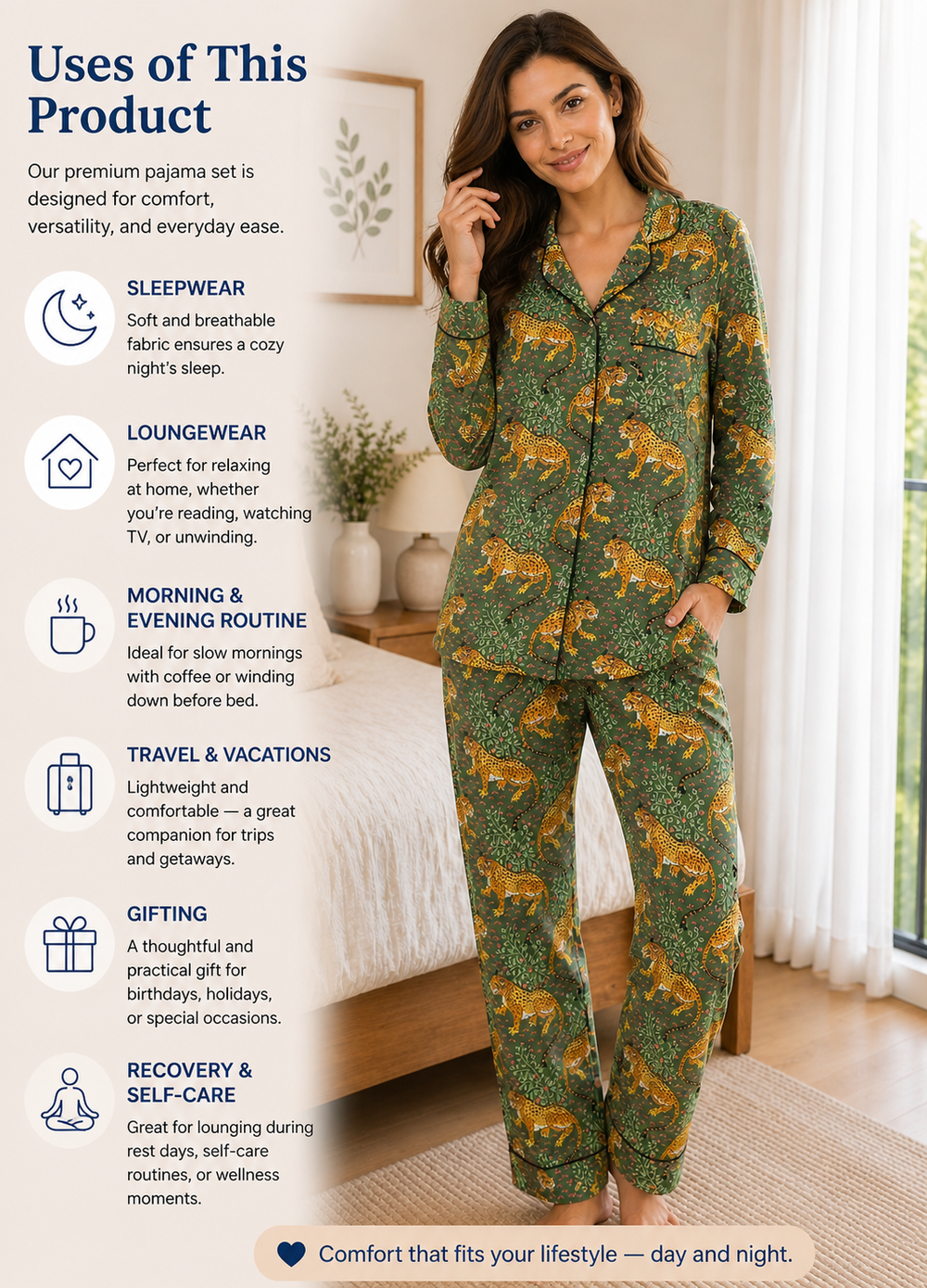 Jungle Green Cotton Night Suit