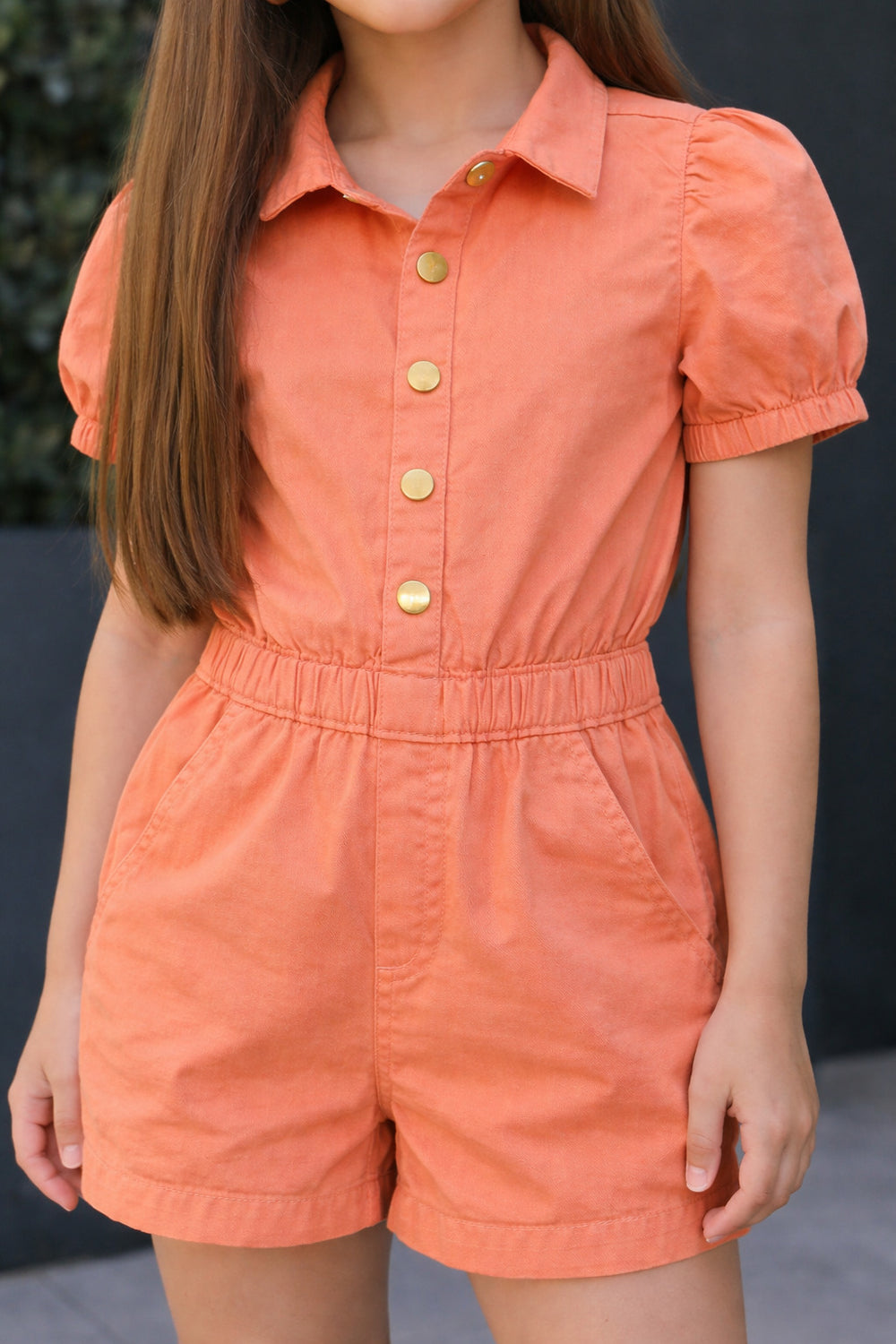 Girls Orange Floral Cotton Playsuit