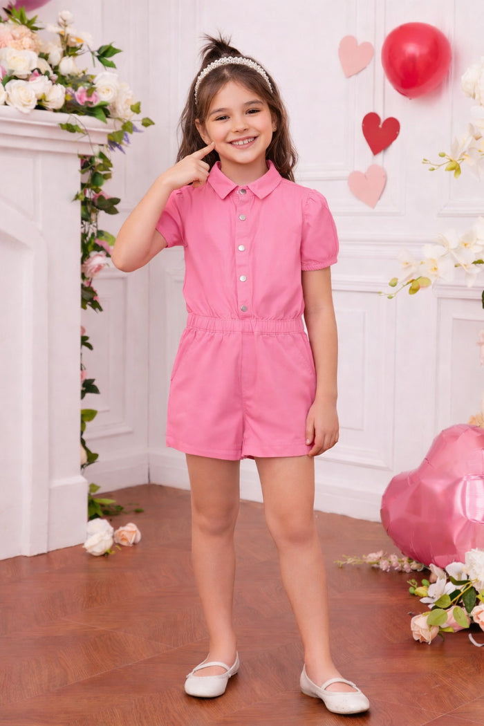 Girls Pink Floral Cotton Playsuit