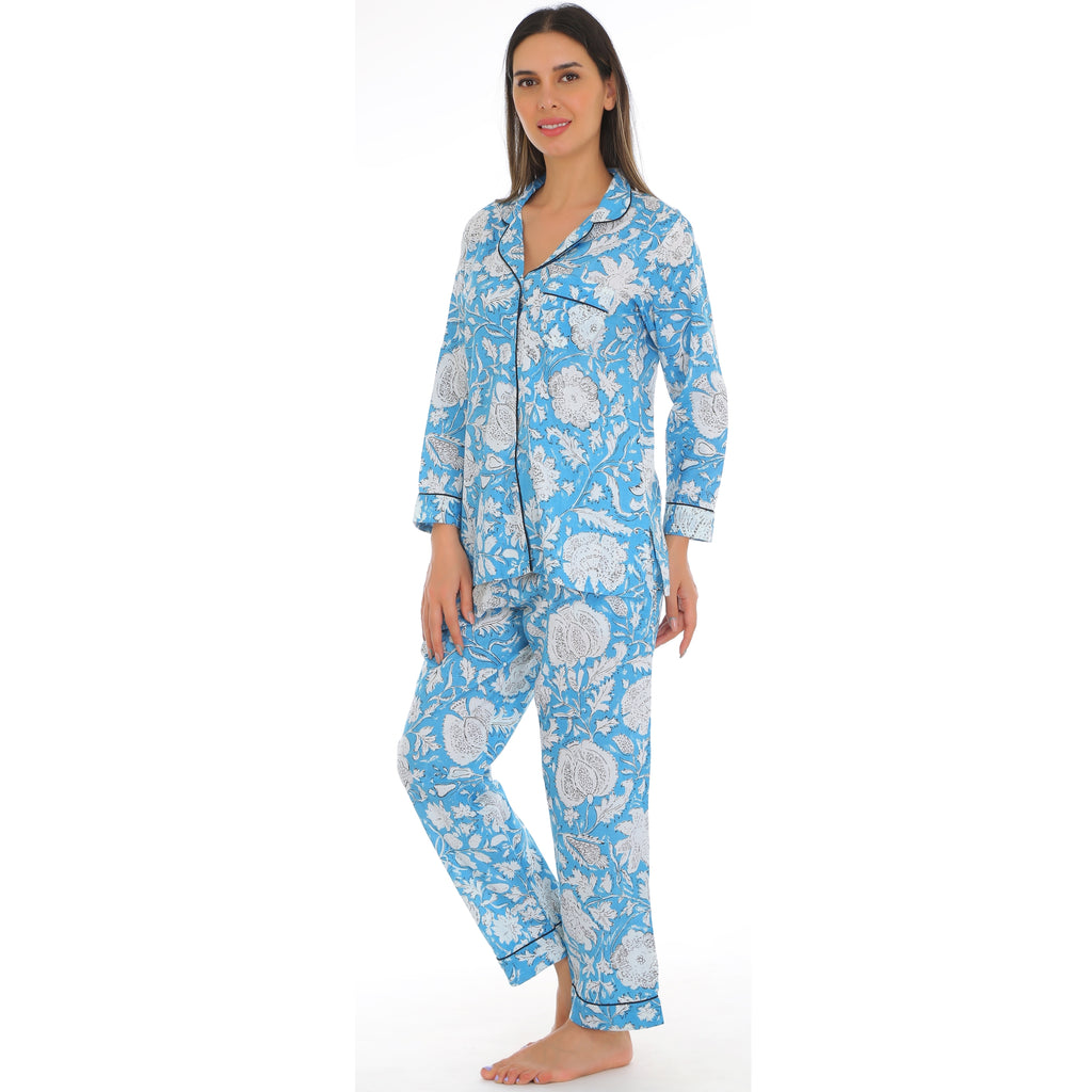 Cotton blue floral nightsuit