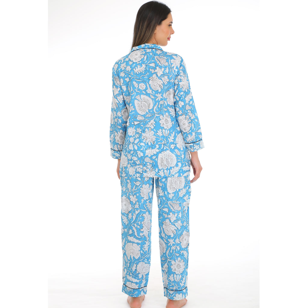 Cotton blue floral nightsuit