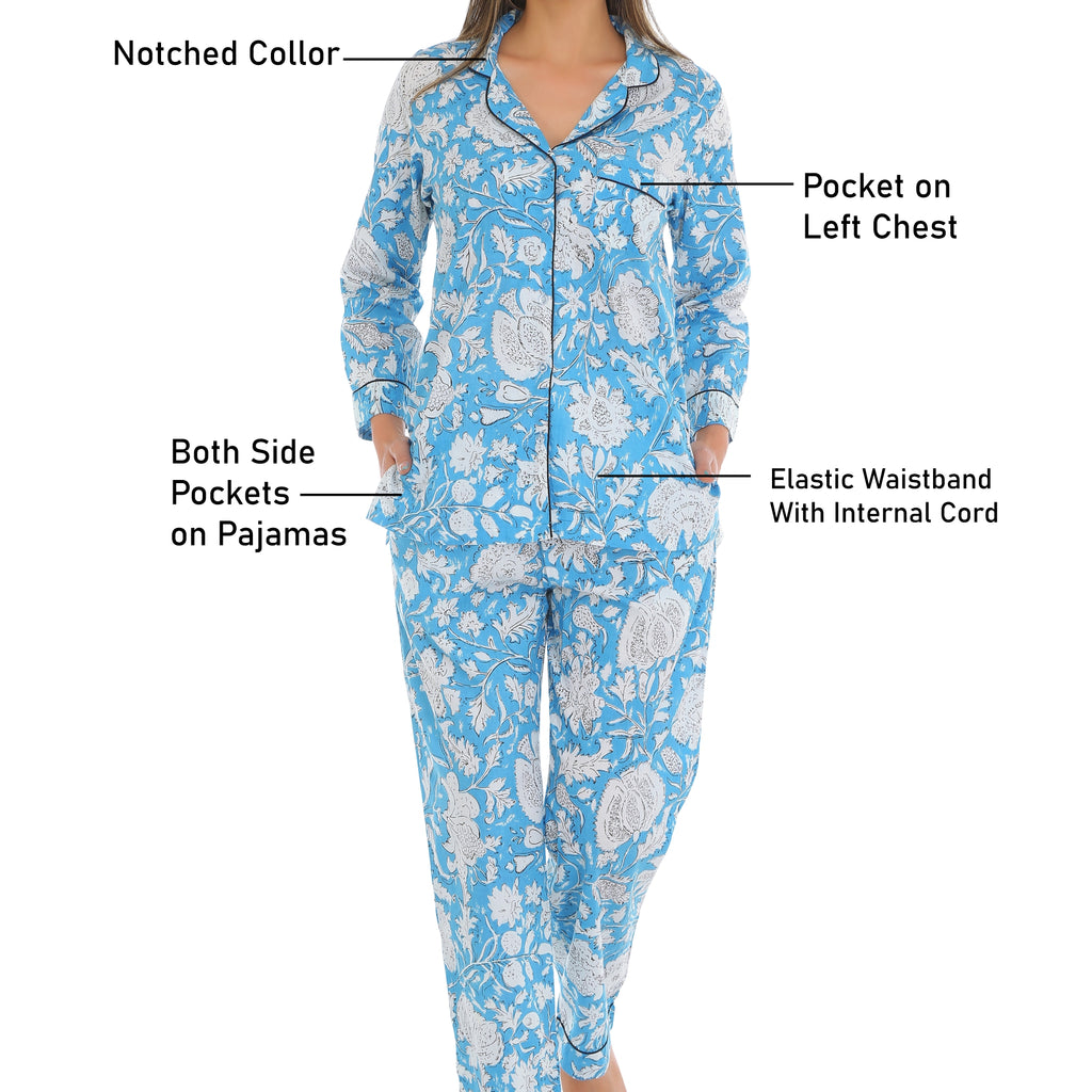 Cotton blue floral nightsuit