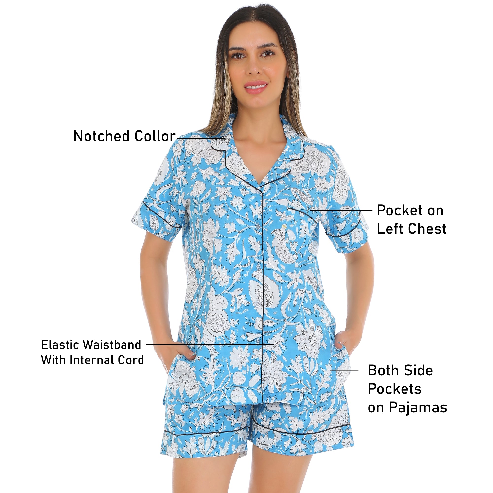 Cotton blue floral Shorts Set