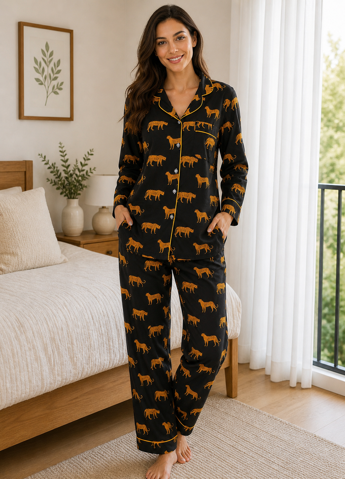 Black Safari Cotton Night Suit