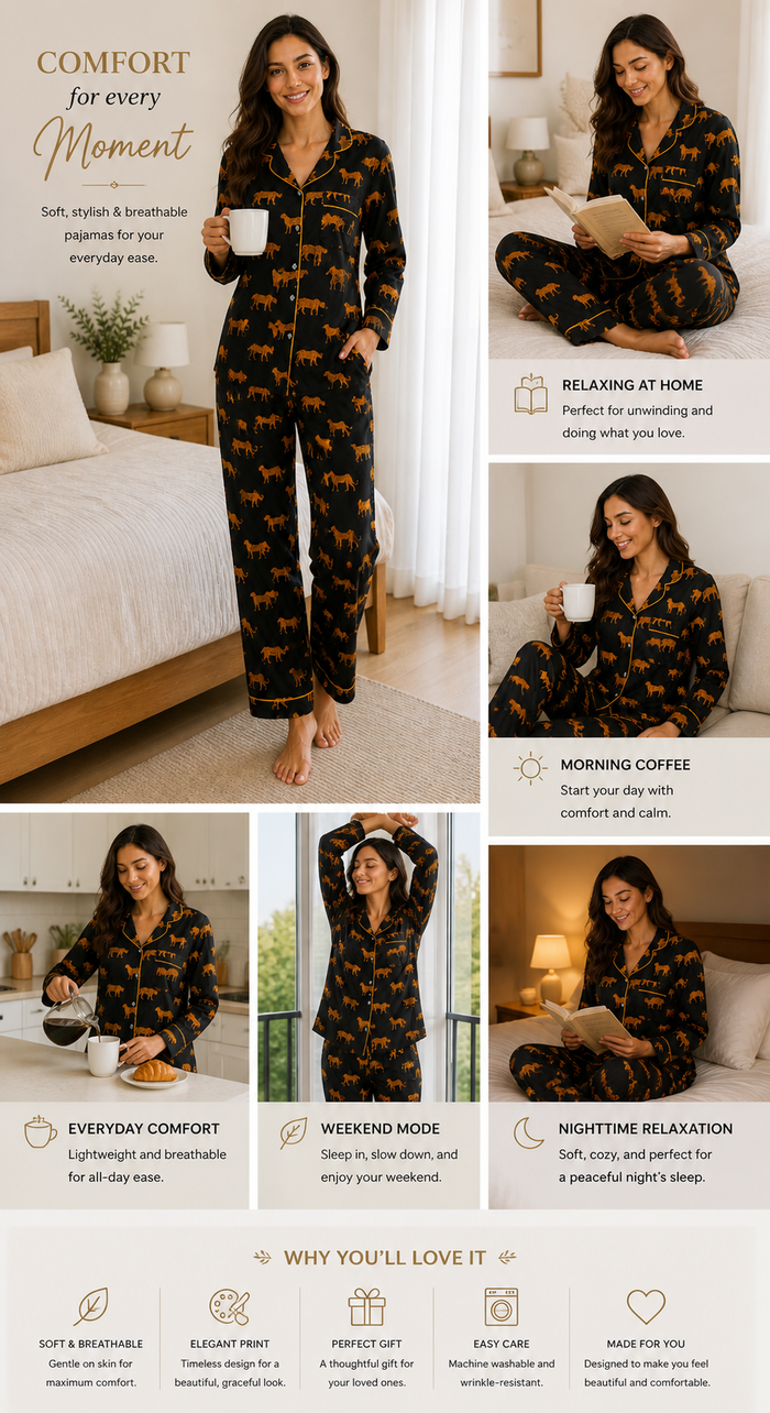 Black Safari Cotton Night Suit