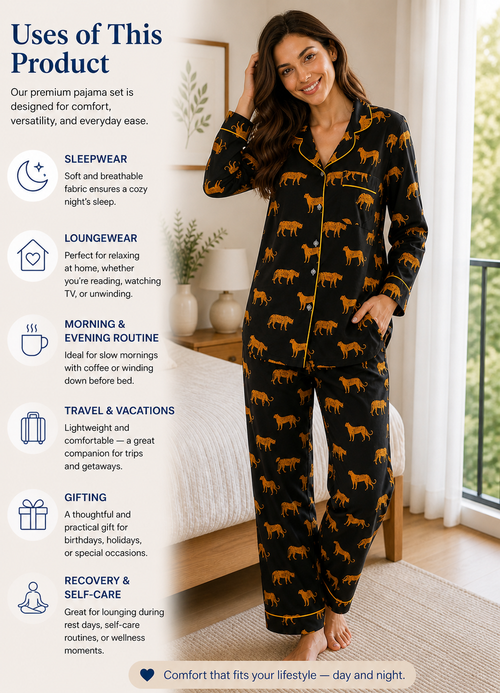Black Safari Cotton Night Suit