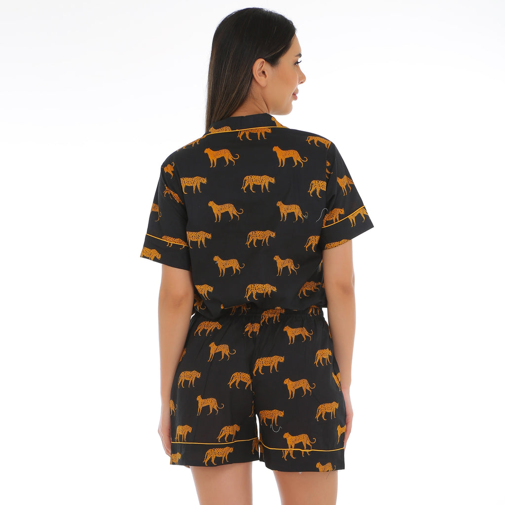 Black safari cotton Shorts Set