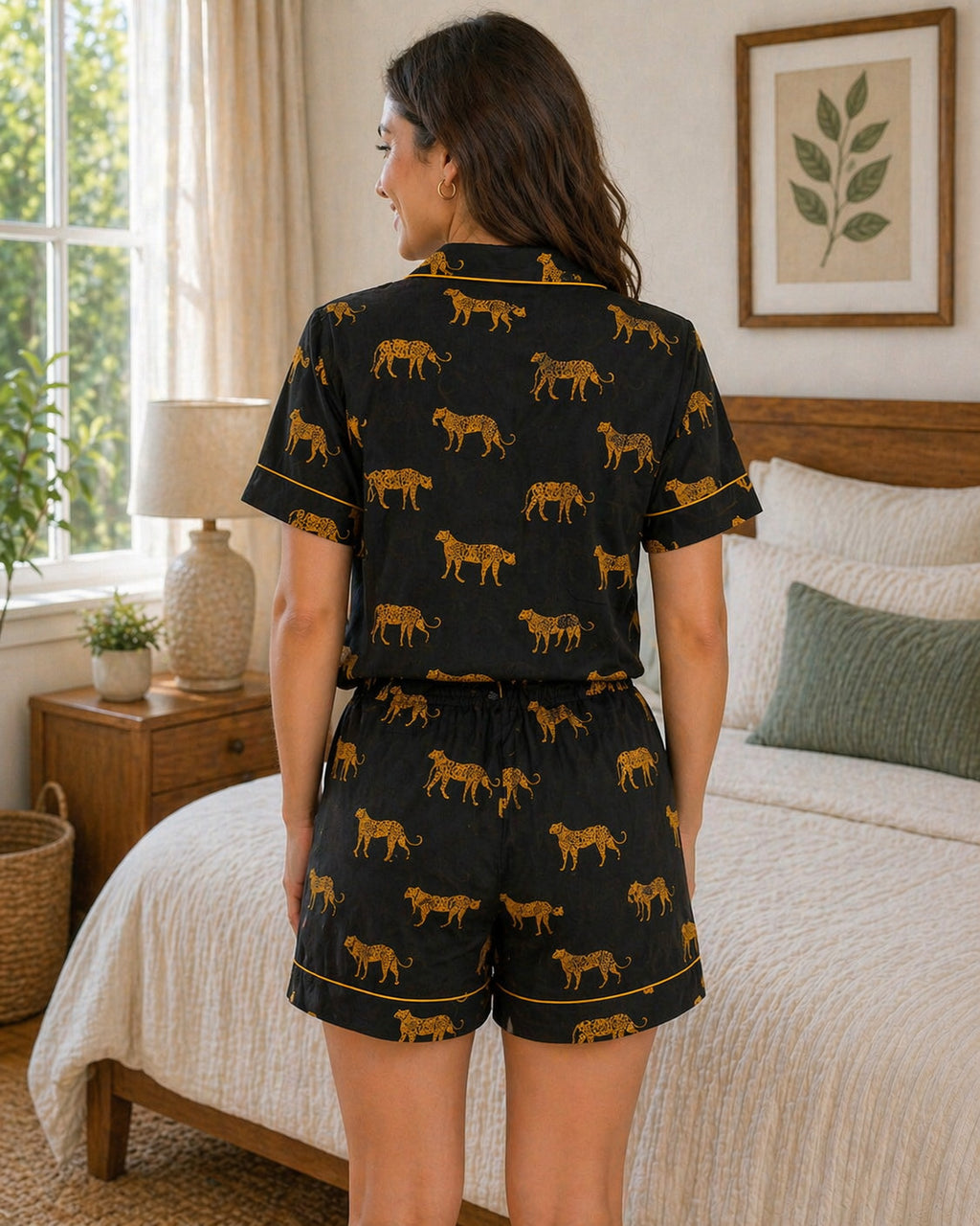 Black safari cotton Shorts Set