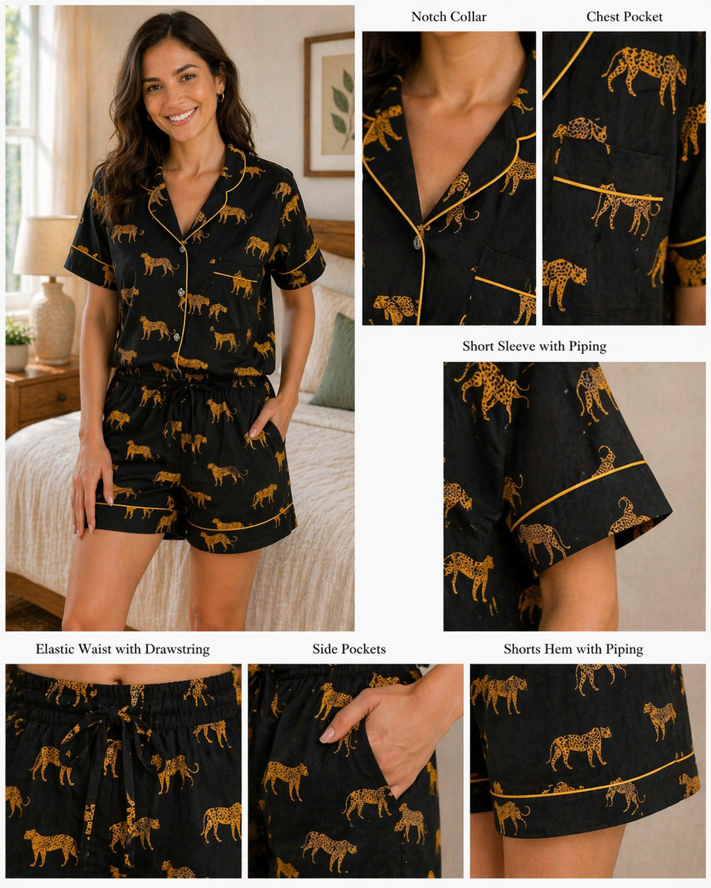 Black safari cotton Shorts Set