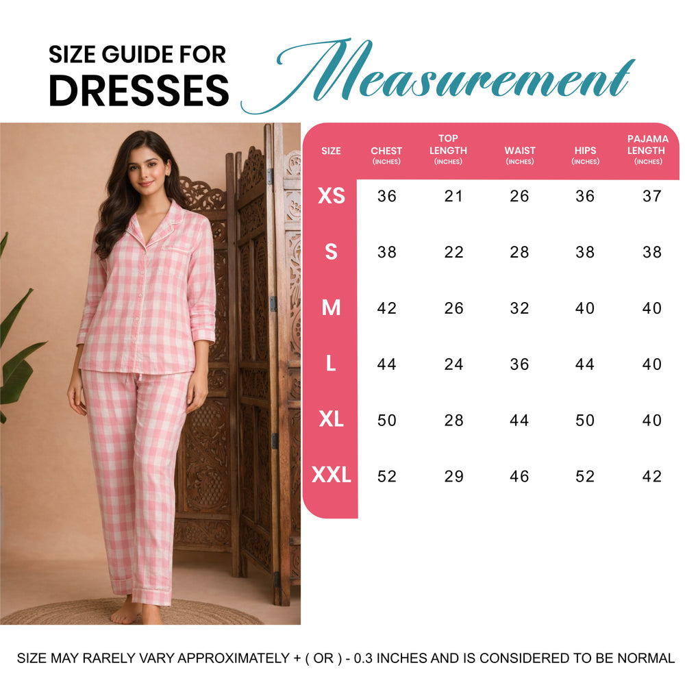 Pink Checkered Cotton Night Suit