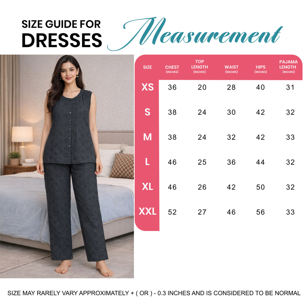 Black Sleeveless Cotton Night Suit