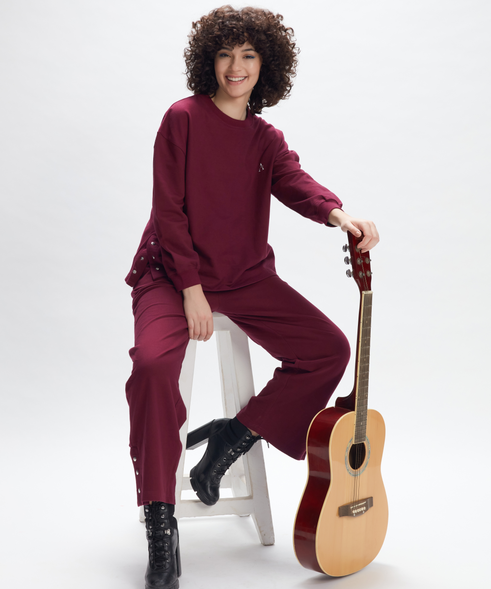 Wine Sweatshirt and Pant Set