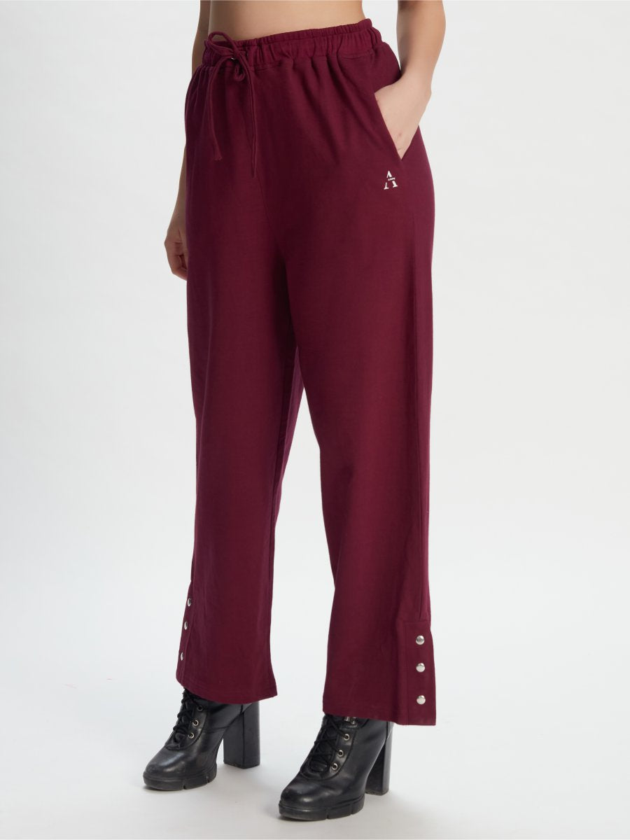 Trendy Wine Athleisure Wide-Leg Pants