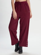 Trendy Wine Athleisure Wide-Leg Pants