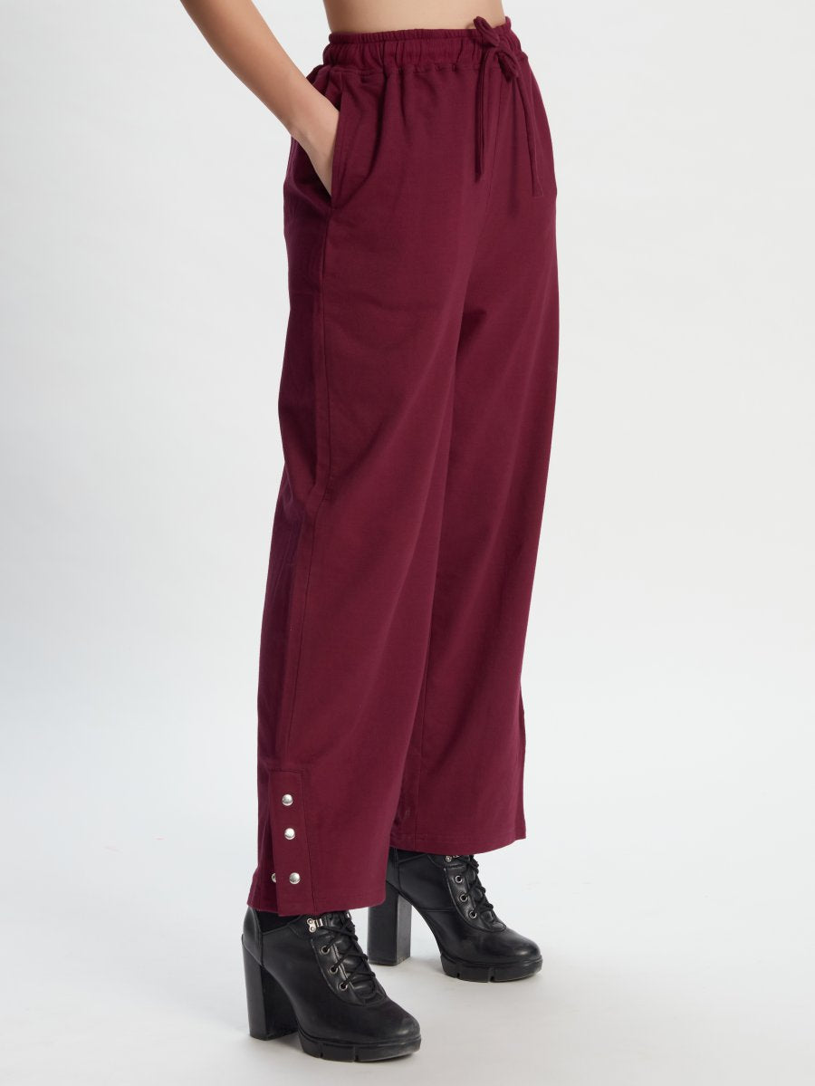 Trendy Wine Athleisure Wide-Leg Pants