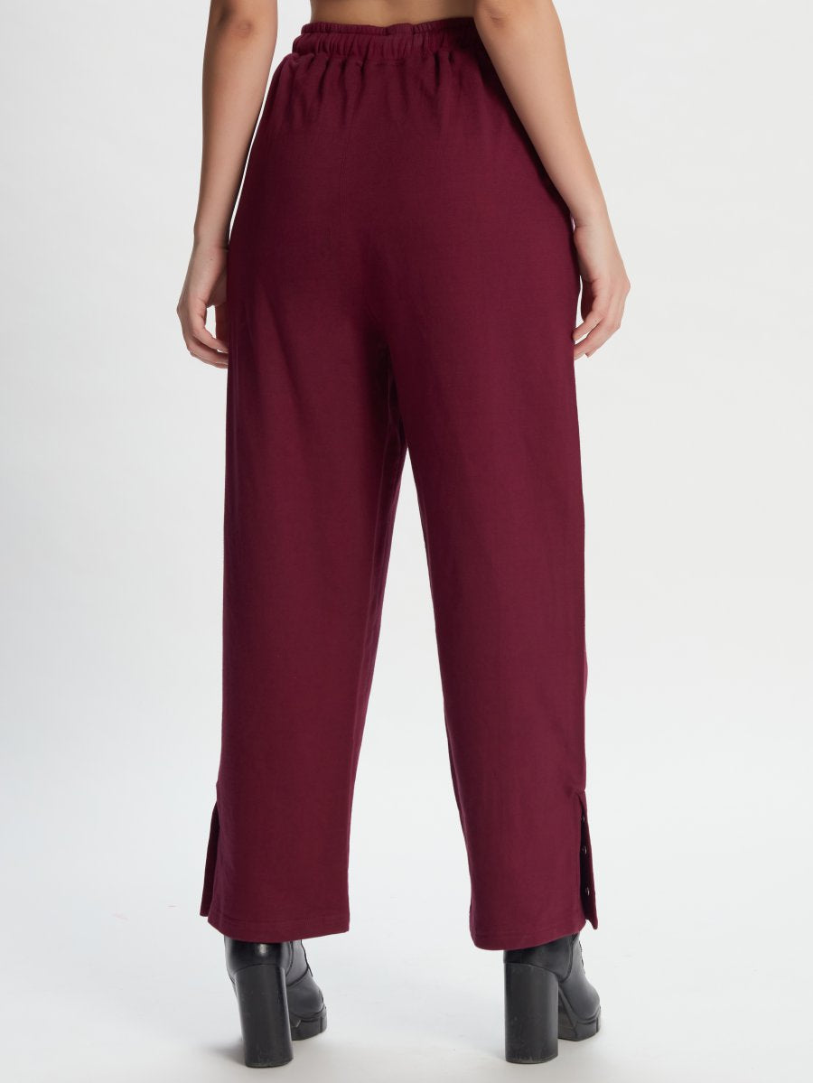 Trendy Wine Athleisure Wide-Leg Pants