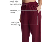 Trendy Wine Athleisure Wide-Leg Pants