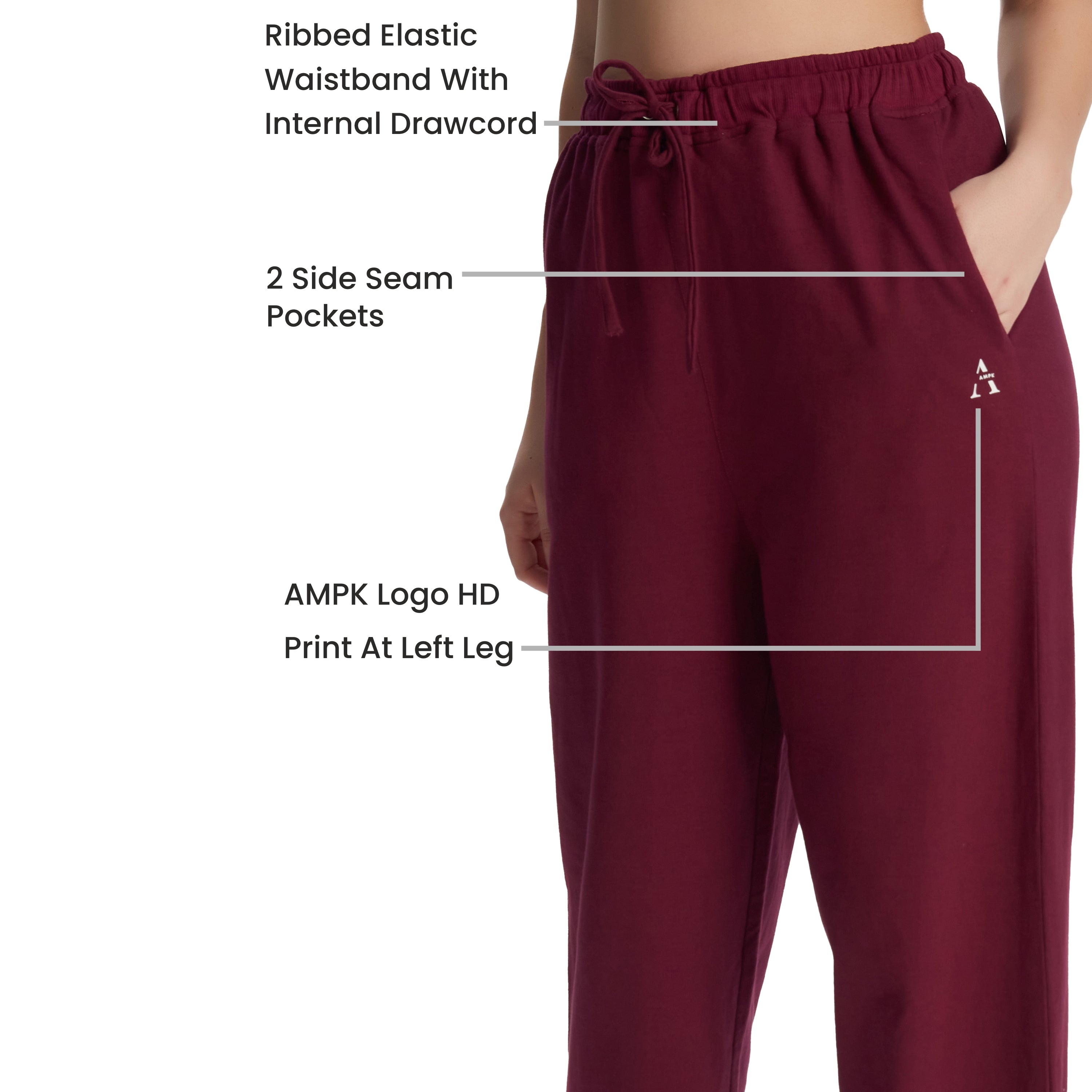 Trendy Wine Athleisure Wide-Leg Pants