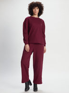 Trendy Wine Athleisure Wide-Leg Pants