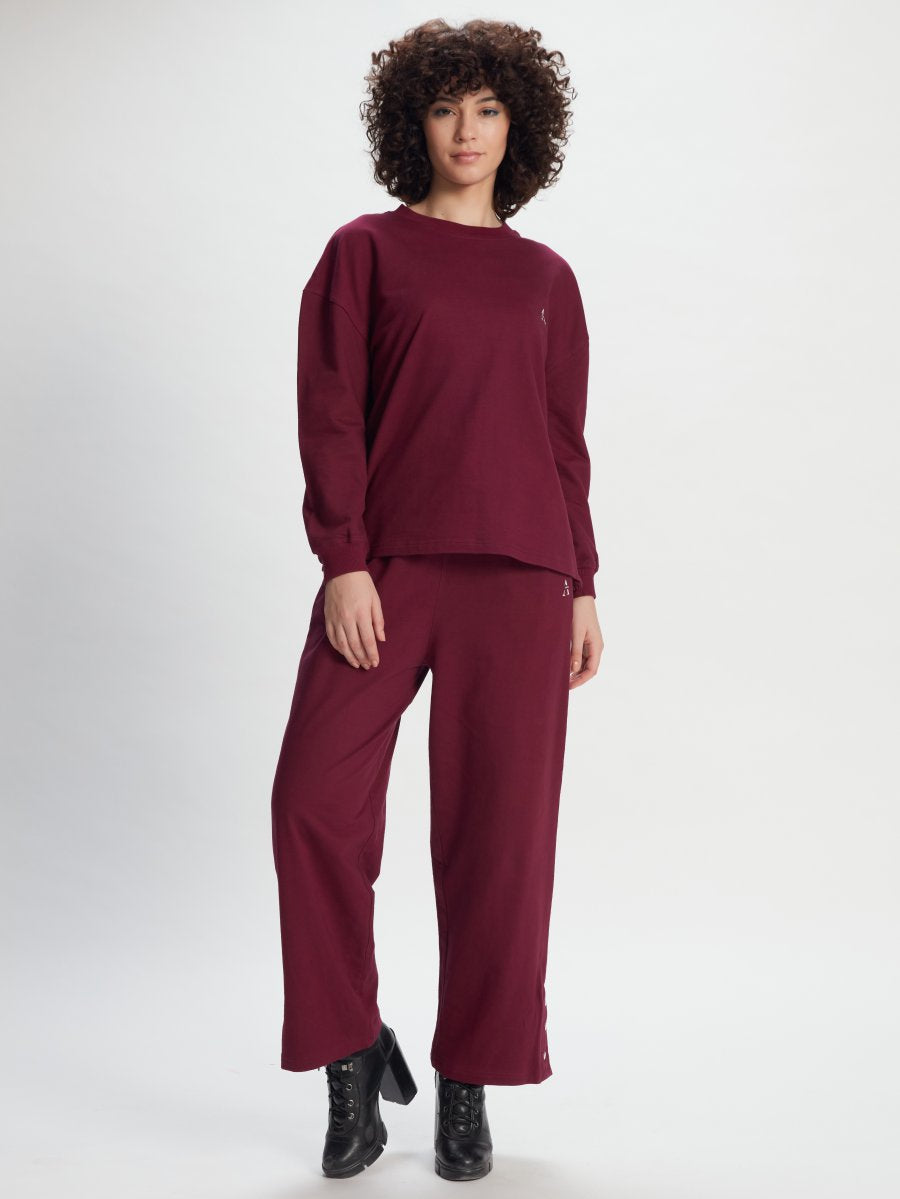 Trendy Wine Athleisure Wide-Leg Pants