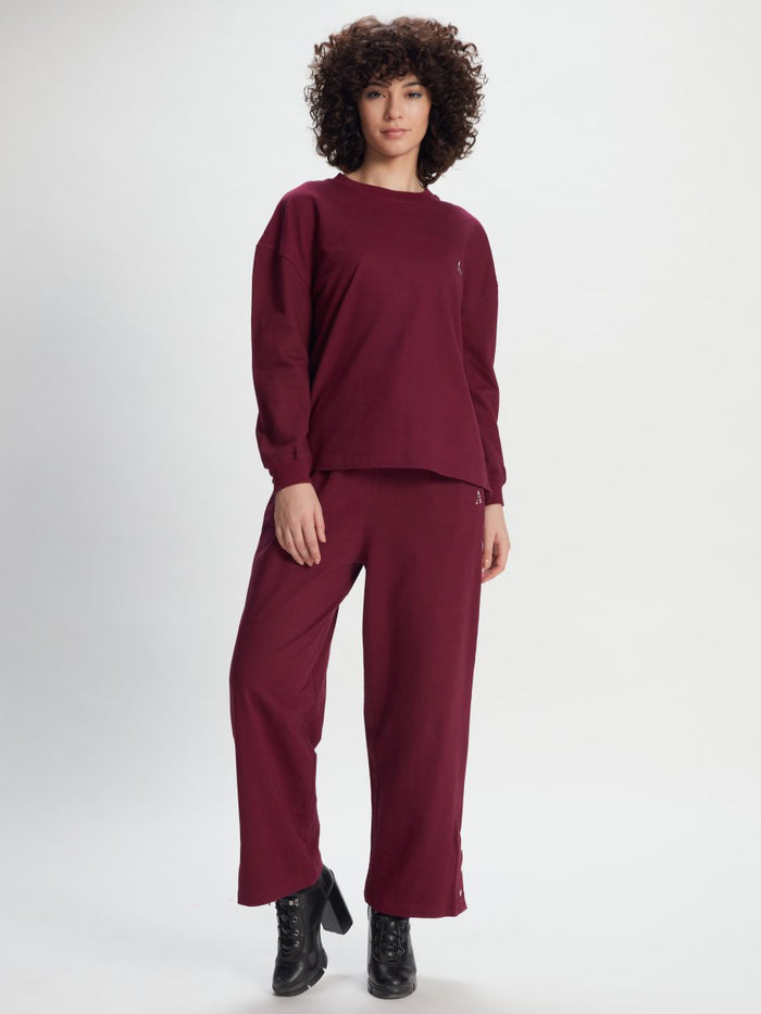 Wine Wide Leg Track Pants