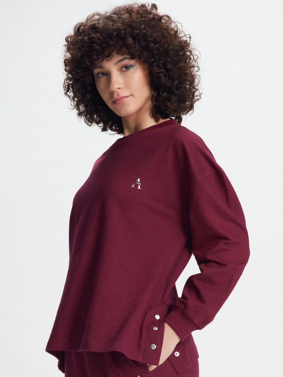 MELODIC WINE SPLIT CASUAL PULLOVER