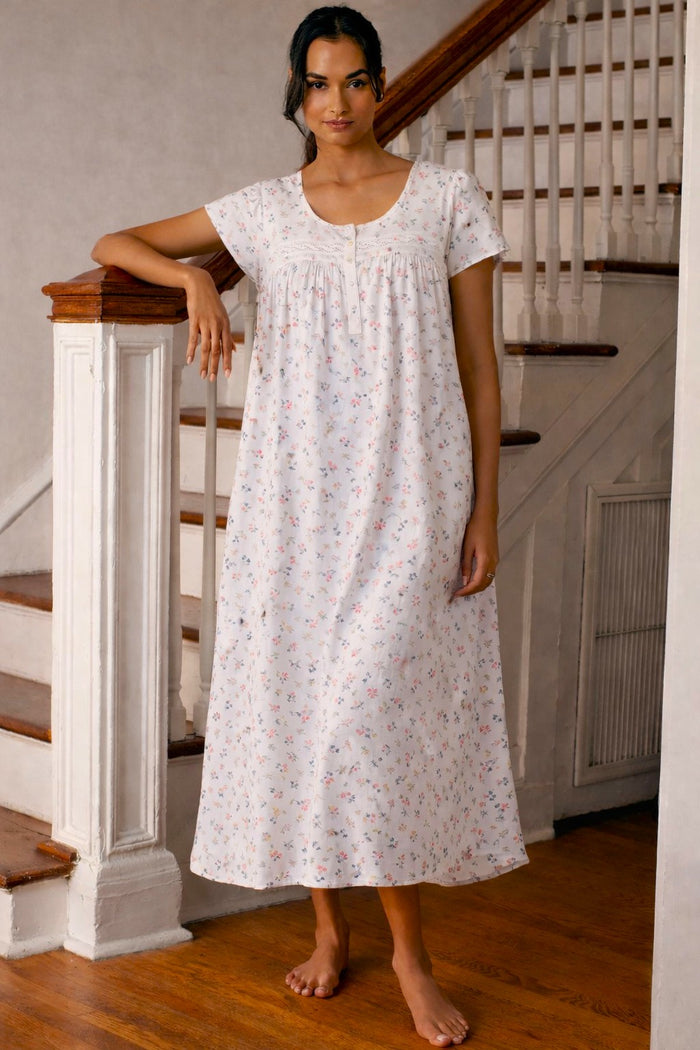 White Floral Cotton Nighty