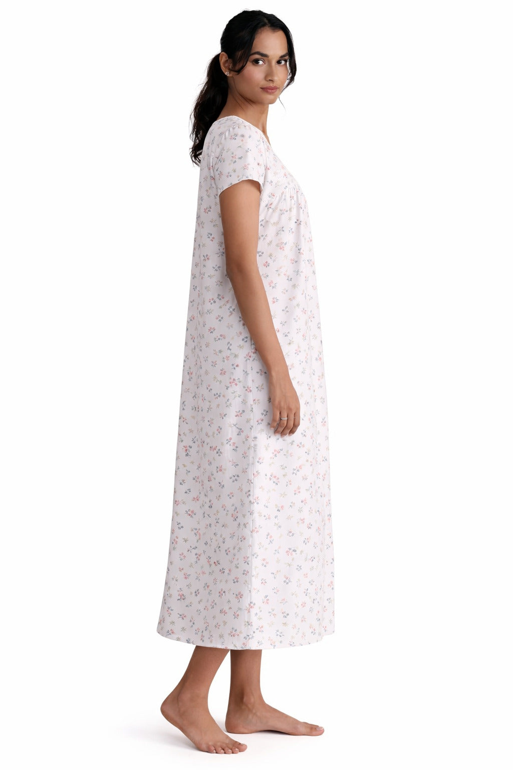 Women’s Soft Cotton Floral Nighty Dress | Elegant Printed Lounge & Sleepwear Maxi Gown