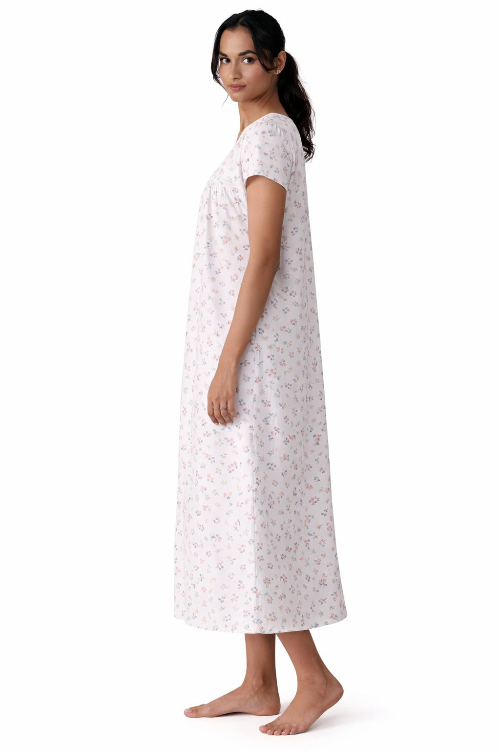 Women’s Soft Cotton Floral Nighty Dress | Elegant Printed Lounge & Sleepwear Maxi Gown