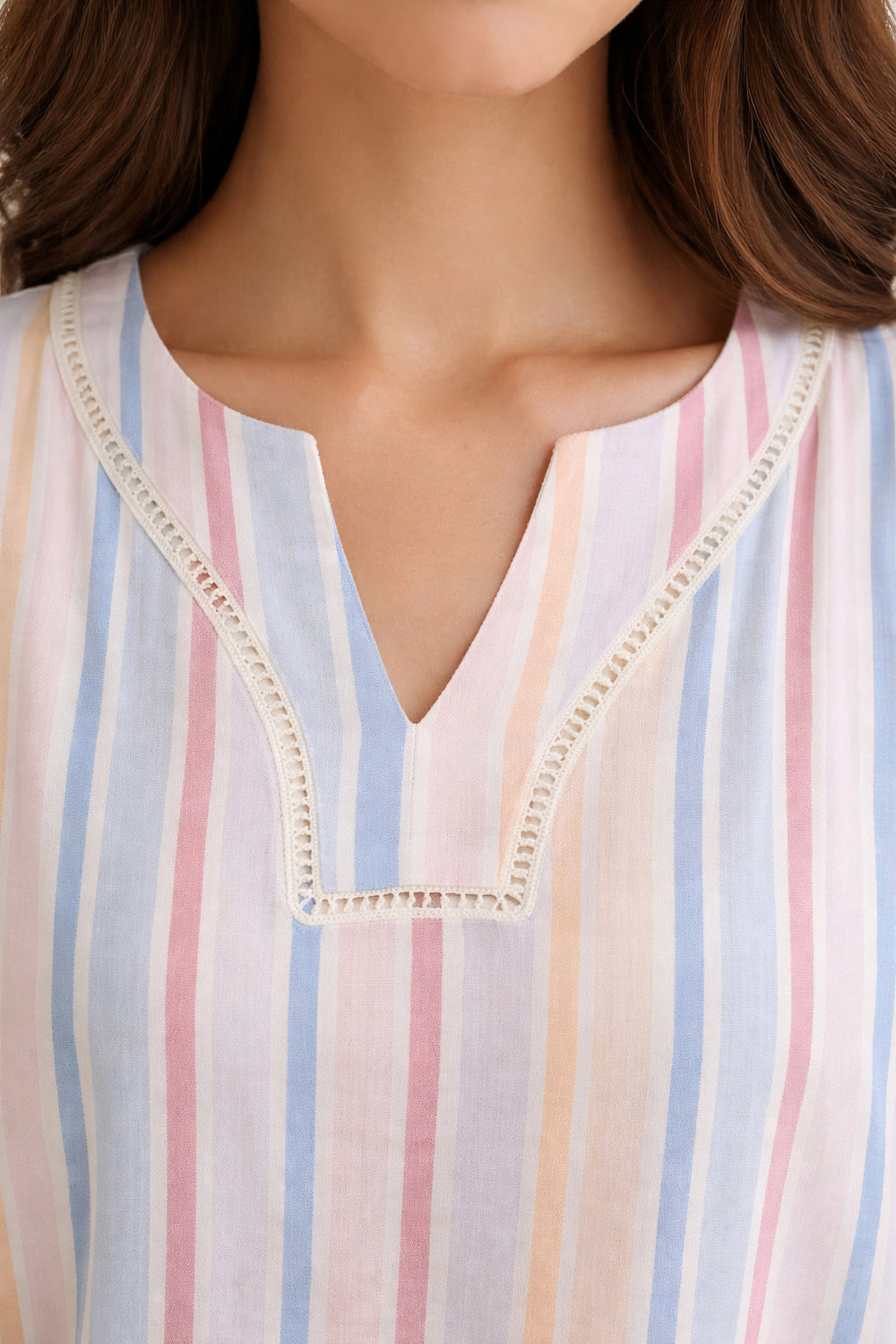 Pink Striped Cotton Night Suit
